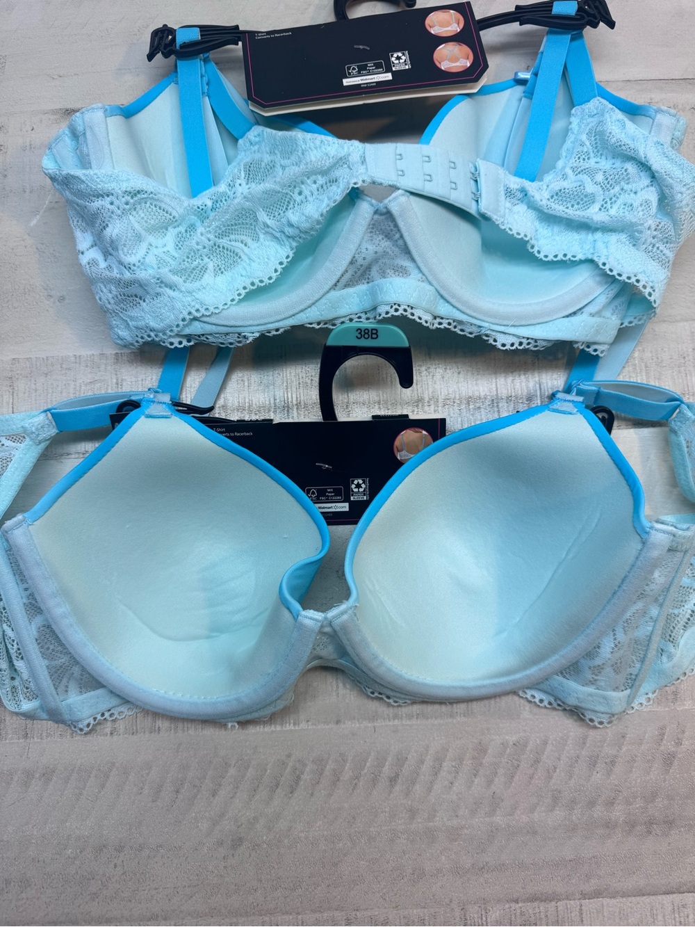 Pack of 2 No Boundaries Blue Ombre Lace T-Shirt Bra - Convertible Racerback 38B - Picture 5 of 8